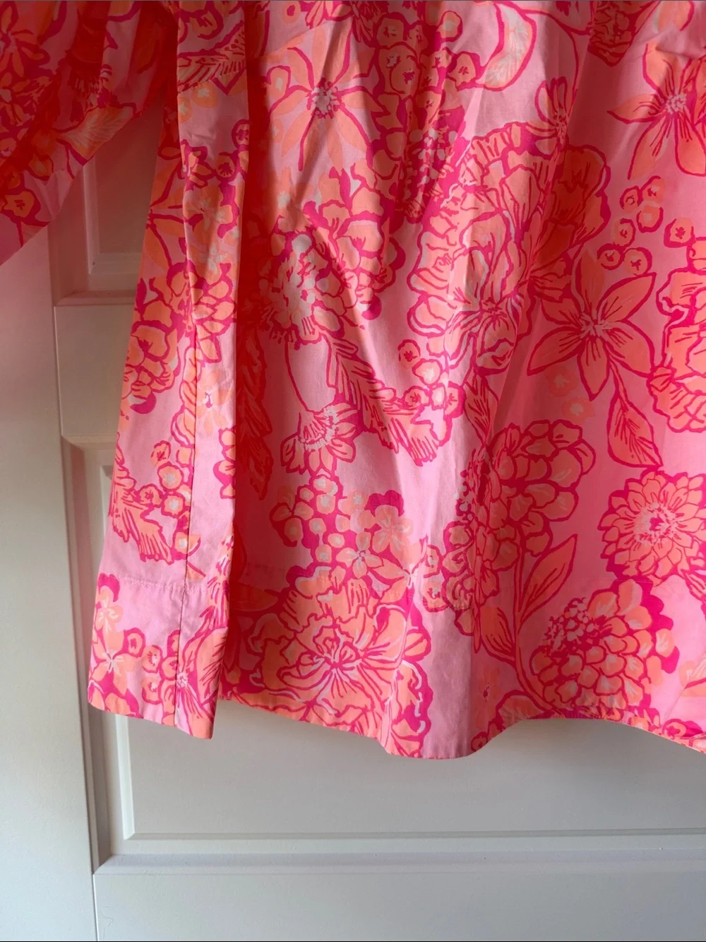 Lilly Pulitzer Neon Pink & Coral Floral Puff-Sleeve Blouse